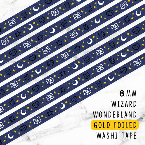 YELLOW WIZARD WONDERLAND DREAMS GOLD FOILED SLIM WASHI TAPE 8mm - WT047