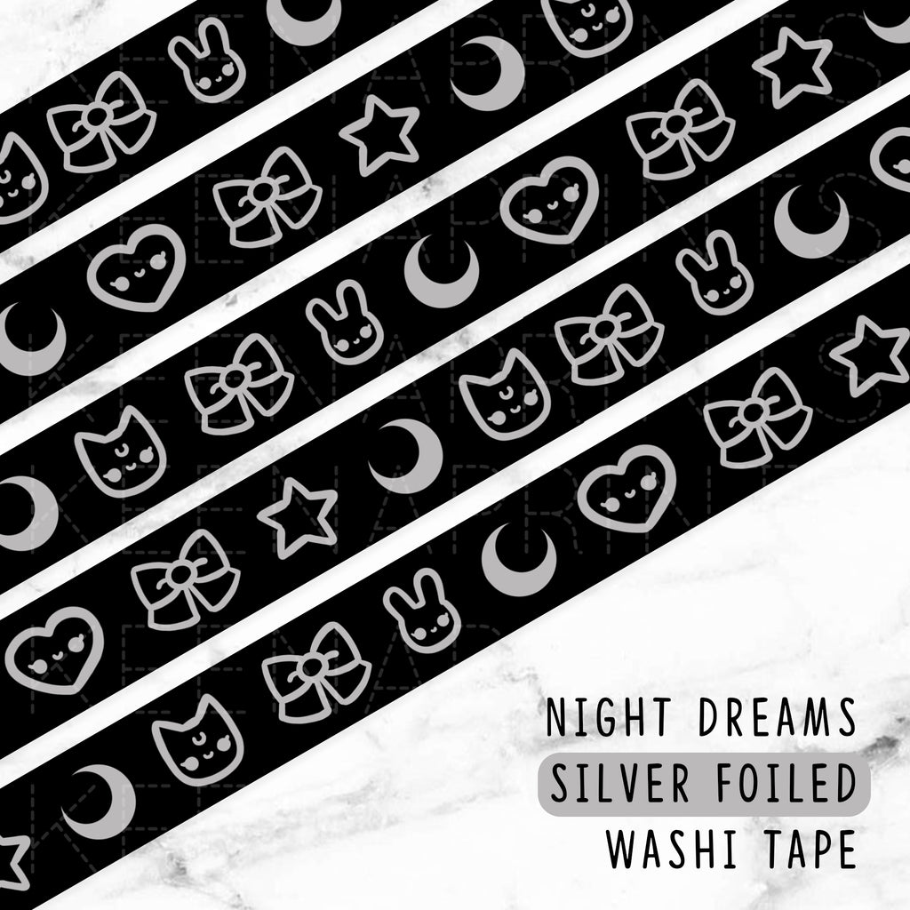 BLACK NIGHT & DAY SILVER FOILED DREAMS WASHI TAPE - WT058